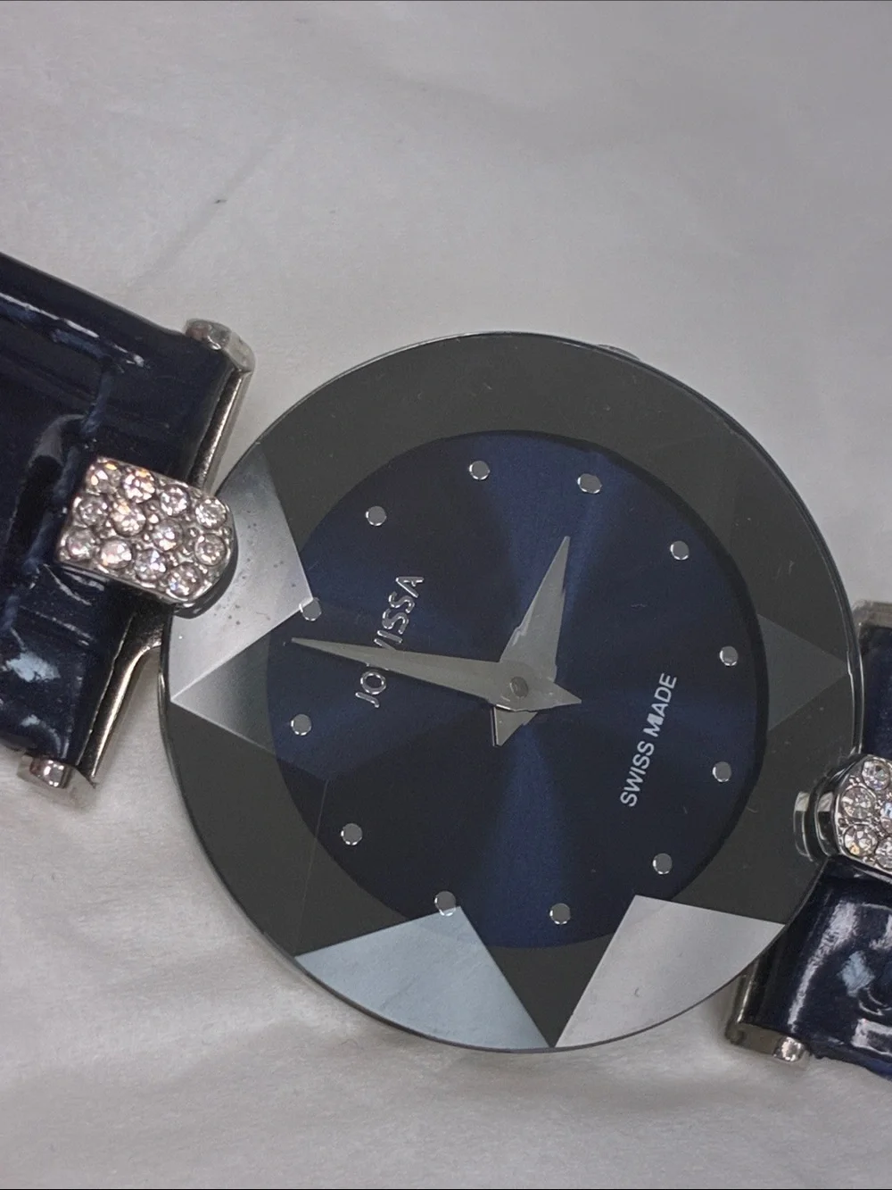 Women Jowissa Swiss  Blue Faceted Crystal Accent Leather Strap Watch